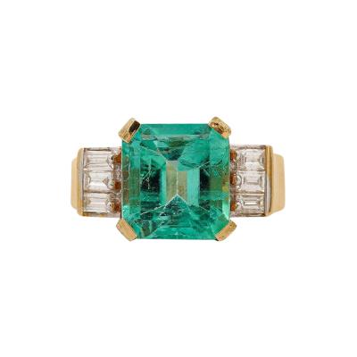 Vintage 5 06 Carat Emerald and Baguette Diamond in 18K Gold Ring