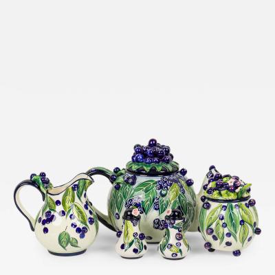 Vintage 5 Piece Blueberry Motif Ceramic Crockery Set