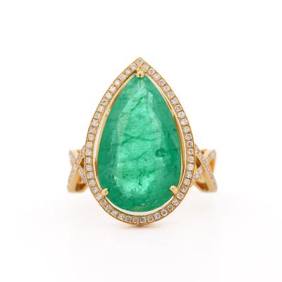 Vintage 9 Carat Pear Cut Zambian Emerald Diamond Halo Ring Jacket in 18K Gold