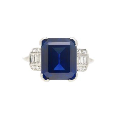 Vintage AGL Certified 6 80 Carat No Heat Blue Sapphire and Diamond Platinum Ring