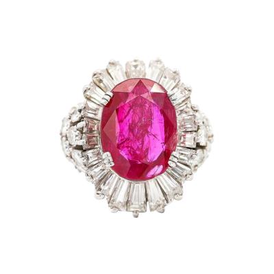 Vintage AGL Certified 6 95 Carat No Heat Burma Ruby Diamond Cocktail Ring