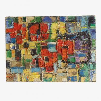 Vintage Abstract Oil 1 France Mid 20th Century