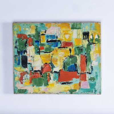 Vintage Abstract Oil Painting 2 France Mid 20th Century