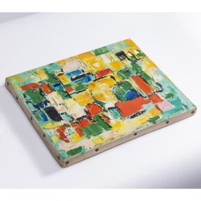 Vintage Abstract Oil Painting 2 France Mid 20th Century