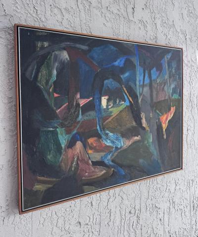 Vintage Abstract Oil Painting by Brazilian Artist Antonio Vitor 1987