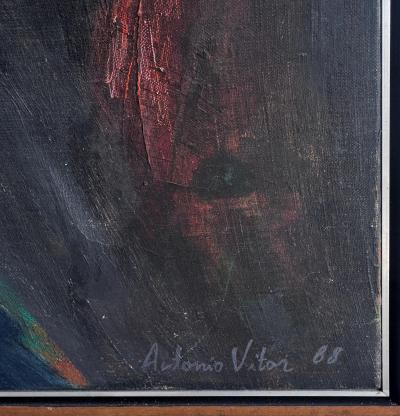 Vintage Abstract Oil Painting by Brazilian Artist Antonio Vitor 1987