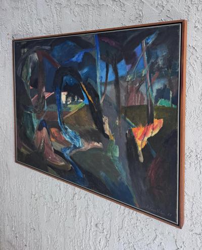 Vintage Abstract Oil Painting by Brazilian Artist Antonio Vitor 1987