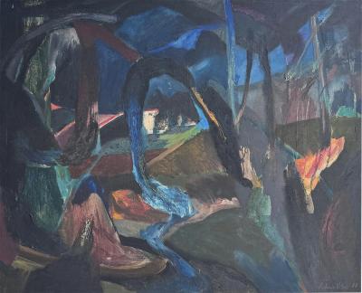 Vintage Abstract Oil Painting by Brazilian Artist Antonio Vitor 1987