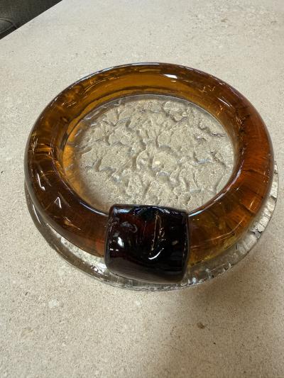 Vintage Amber Glass Ashtray with Sculptural Rim