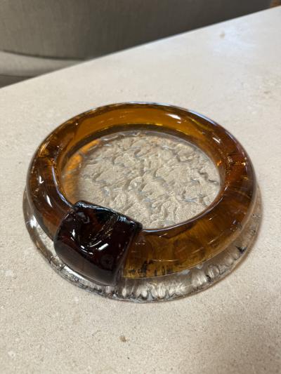 Vintage Amber Glass Ashtray with Sculptural Rim