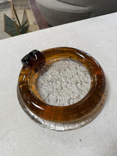 Vintage Amber Glass Ashtray with Sculptural Rim