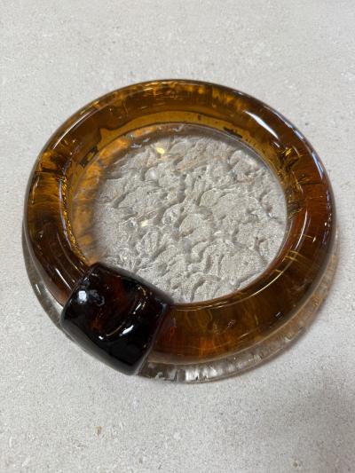 Vintage Amber Glass Ashtray with Sculptural Rim