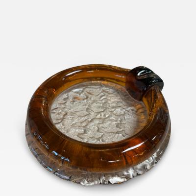 Vintage Amber Glass Ashtray with Sculptural Rim