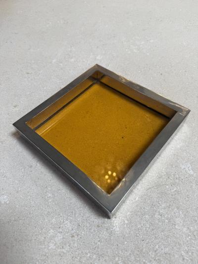 Vintage Amber Glass and Chrome Tray Catchall Dish