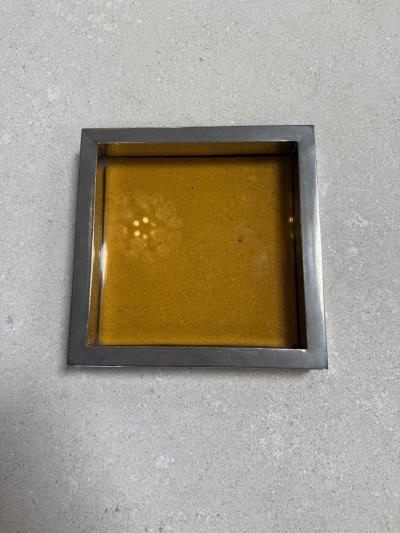Vintage Amber Glass and Chrome Tray Catchall Dish