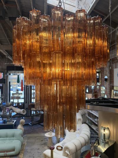 Vintage Amber Murano Tronchi Glass Chandelier Italy 1970s