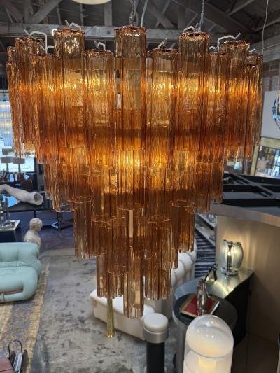 Vintage Amber Murano Tronchi Glass Chandelier Italy 1970s