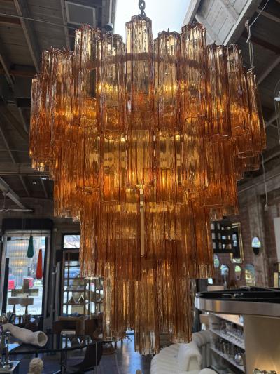 Vintage Amber Murano Tronchi Glass Chandelier Italy 1970s