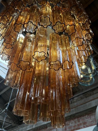 Vintage Amber Murano Tronchi Glass Chandelier Italy 1970s