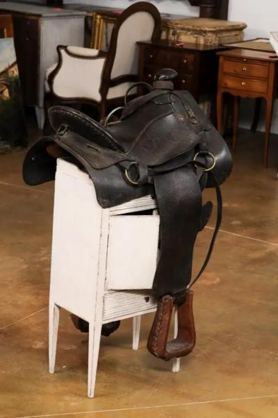 Vintage American Western Style Leather Saddle with Weathered Patina