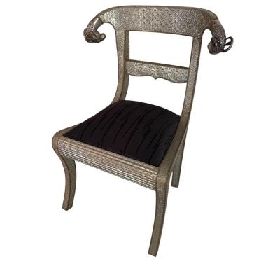 Vintage Anglo Indian Repousse Rams Head Chair 1 of 8