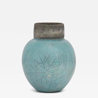 Vintage Aqua Blue Stoneware Vase