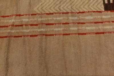 Vintage Art Deco Camel Beige Brown Handwoven Wool Rug