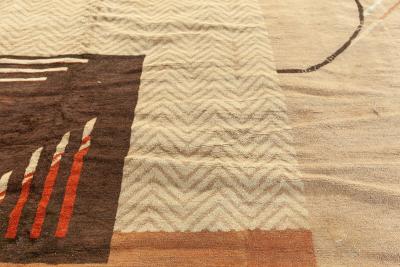 Vintage Art Deco Camel Beige Brown Handwoven Wool Rug