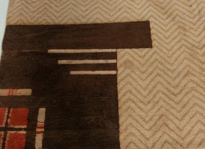 Vintage Art Deco Camel Beige Brown Handwoven Wool Rug