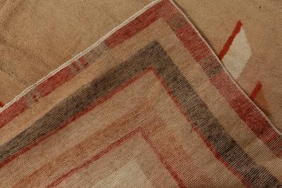 Vintage Art Deco Camel Beige Brown Handwoven Wool Rug