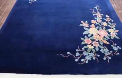 Vintage Art Deco Chinese Carpet Perfect Blue