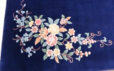 Vintage Art Deco Chinese Carpet Perfect Blue