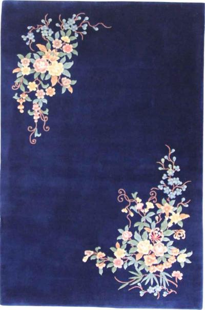 Vintage Art Deco Chinese Carpet Perfect Blue