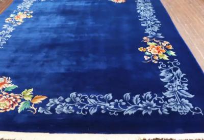 Vintage Art Deco Chinese Carpet Perfect Blue