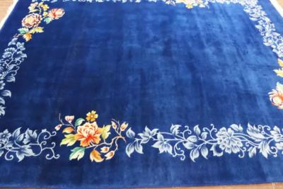 Vintage Art Deco Chinese Carpet Perfect Blue