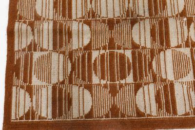 Vintage Art Deco Geometric Brown Beige Handmade Wool Carpet