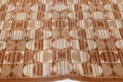 Vintage Art Deco Geometric Brown Beige Handmade Wool Carpet