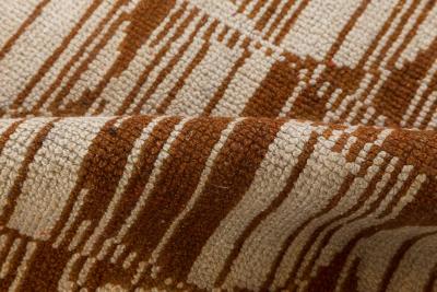 Vintage Art Deco Geometric Brown Beige Handmade Wool Carpet
