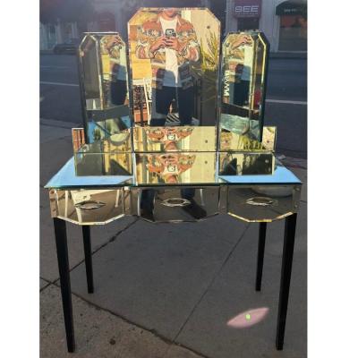 Vintage Art Deco Mirrored Trifold Vanity Dressing Table