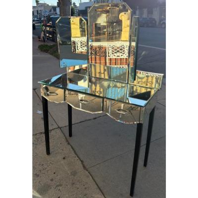 Vintage Art Deco Mirrored Trifold Vanity Dressing Table