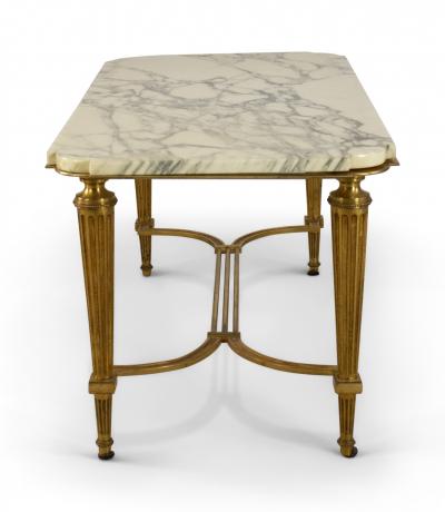 Vintage Art Deco Style Brass and White Marble Coffee Table