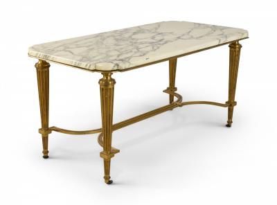 Vintage Art Deco Style Brass and White Marble Coffee Table