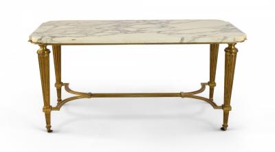 Vintage Art Deco Style Brass and White Marble Coffee Table