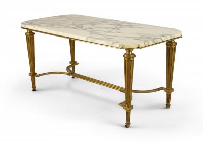 Vintage Art Deco Style Brass and White Marble Coffee Table