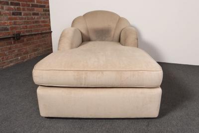 Vintage Art Deco Style Chaise Lounge in Taupe Chenille with Ebonized Plinth Feet