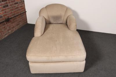Vintage Art Deco Style Chaise Lounge in Taupe Chenille with Ebonized Plinth Feet