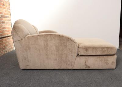 Vintage Art Deco Style Chaise Lounge in Taupe Chenille with Ebonized Plinth Feet