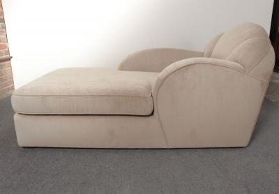 Vintage Art Deco Style Chaise Lounge in Taupe Chenille with Ebonized Plinth Feet