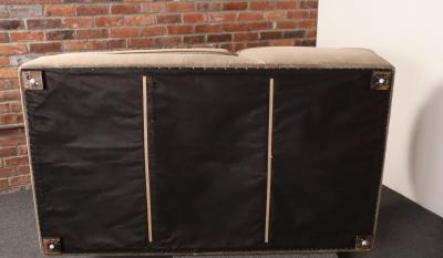 Vintage Art Deco Style Chaise Lounge in Taupe Chenille with Ebonized Plinth Feet