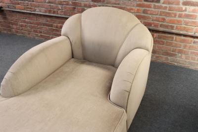 Vintage Art Deco Style Chaise Lounge in Taupe Chenille with Ebonized Plinth Feet